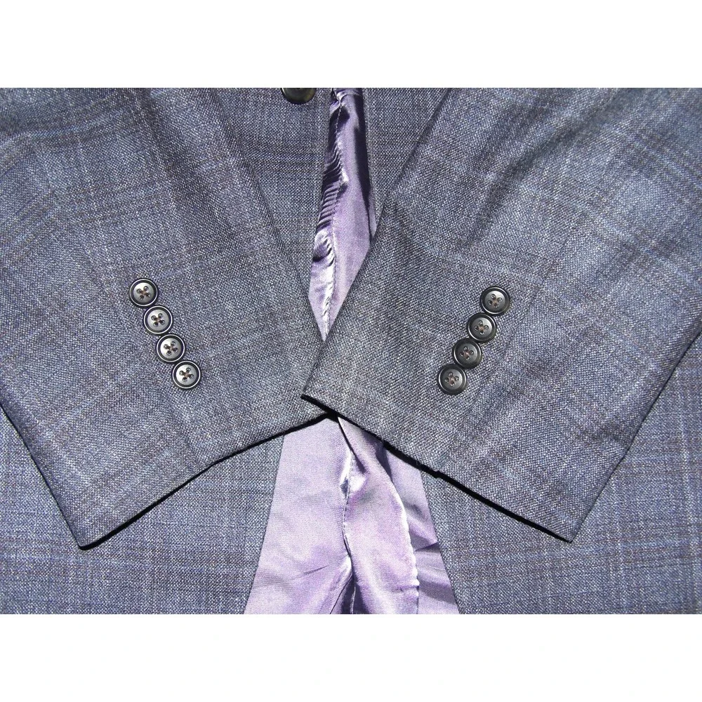 Jos. A. Bank SIGNATURE 2 Button Gray/Blue Plaid Silk/Wool Blazer Men's 44R